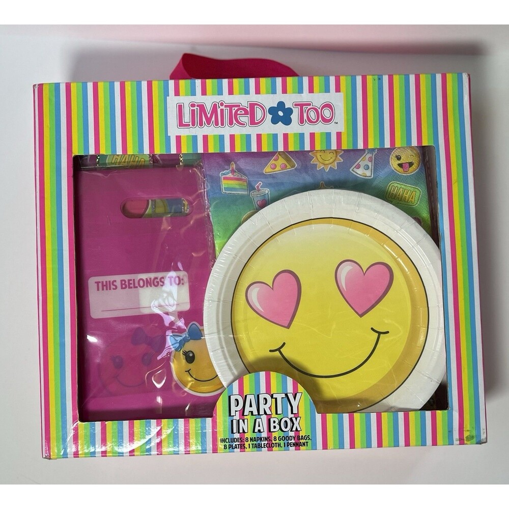 Limited Too Y2K Emoji Birthday Party In A Box Kit Set Tablecloth Banner
